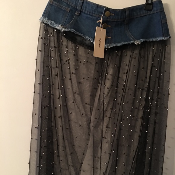 denim mesh skirt